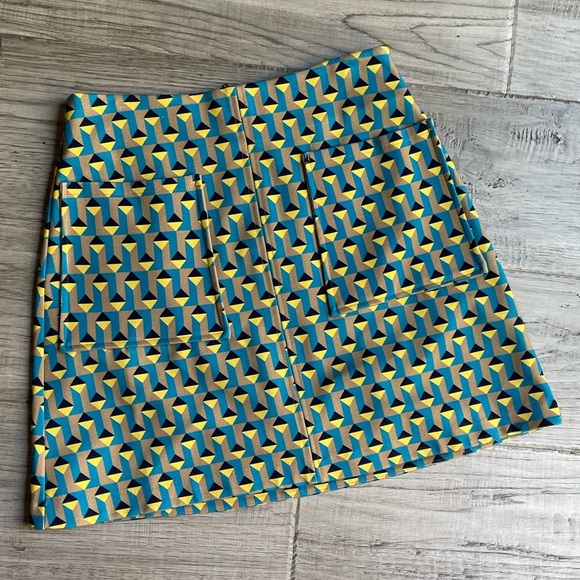 Anthropologie The Marisela Mini Skirt by Maeve Blue/Yellow/Black/Tan Retro SZ S - Picture 2 of 16